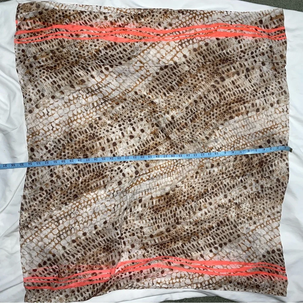 Calvin‎ Klein Leopard Brown Scarf with Neon Coral Stripes